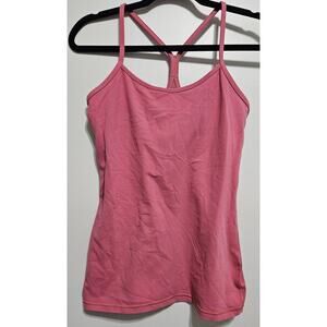Womens Lululemon Power Y Pink Tank Size 8 M Shelf Bra Yoga Exercise Everyday Top